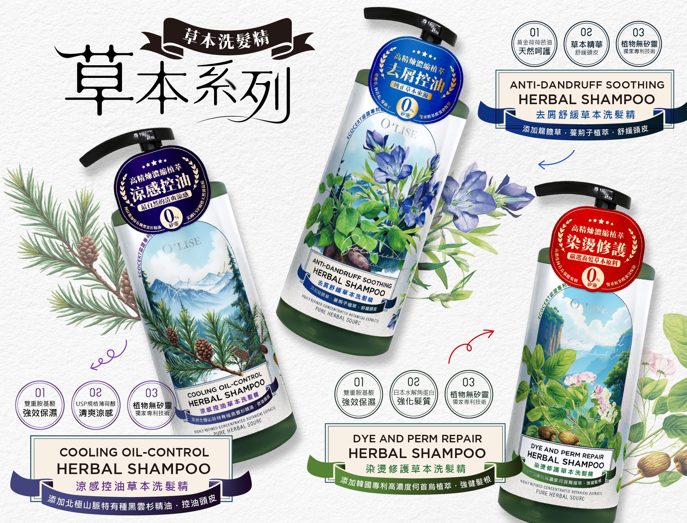 O'Lise 歐黎絲 涼感控油草本洗髮精 Cooling Oil-Control Herbal Shampoo 750ml