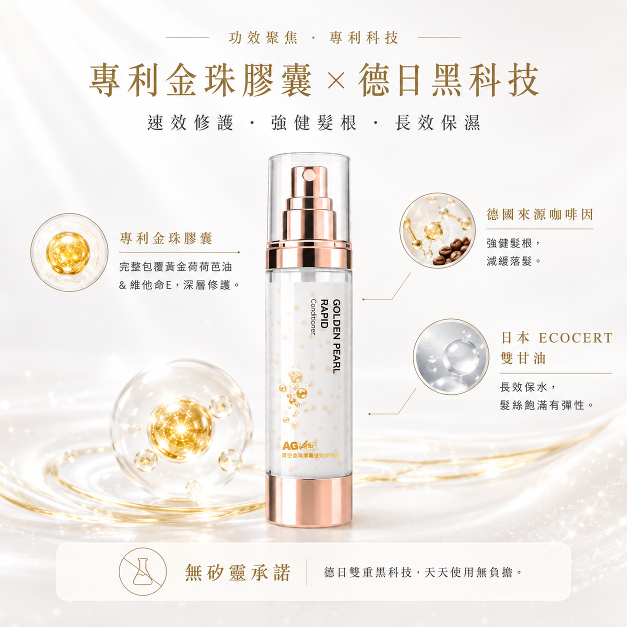 AGift 金珠膠囊速效護髮素 Golden Pearl Rapid Conditioner 100ml｜無矽靈速效有感護髮